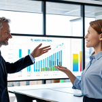 **Prompt:** A confident, modern tax advisor and a Dutch entrepreneur standing in a contemporary, sunlit office. They are looking at a transparent, holographic display showing sophisticated financial analytics, predictive models, and future tax scenarios. The advisor, with a warm, reassuring expression, gestures towards a clear, optimal path on the display, symbolizing proactive strategy, financial clarity, and long-term partnership. The scene conveys trust, innovation, and a sense of future-proof security. High detail, professional photography style, optimistic lighting. --ar 16:9 --v