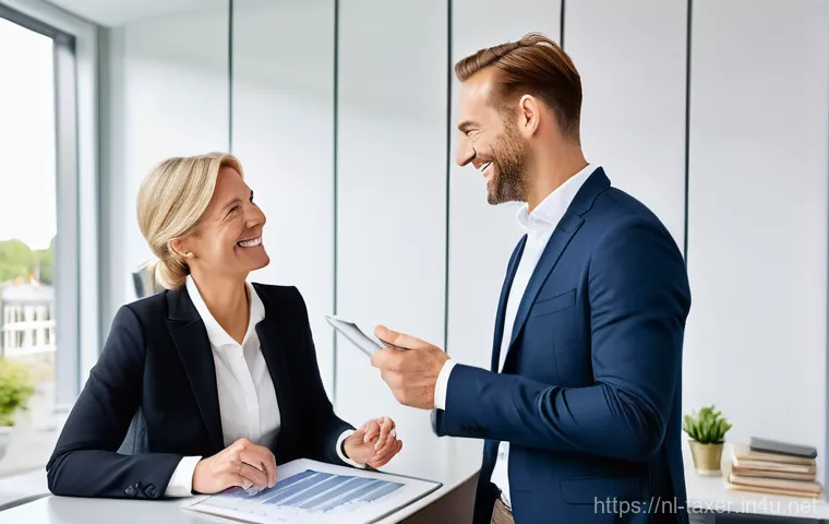 세무사와 연말정산 서비스 - A stressed Dutch individual, male or female, in their late 30s, is sitting at a kitchen table in a t...