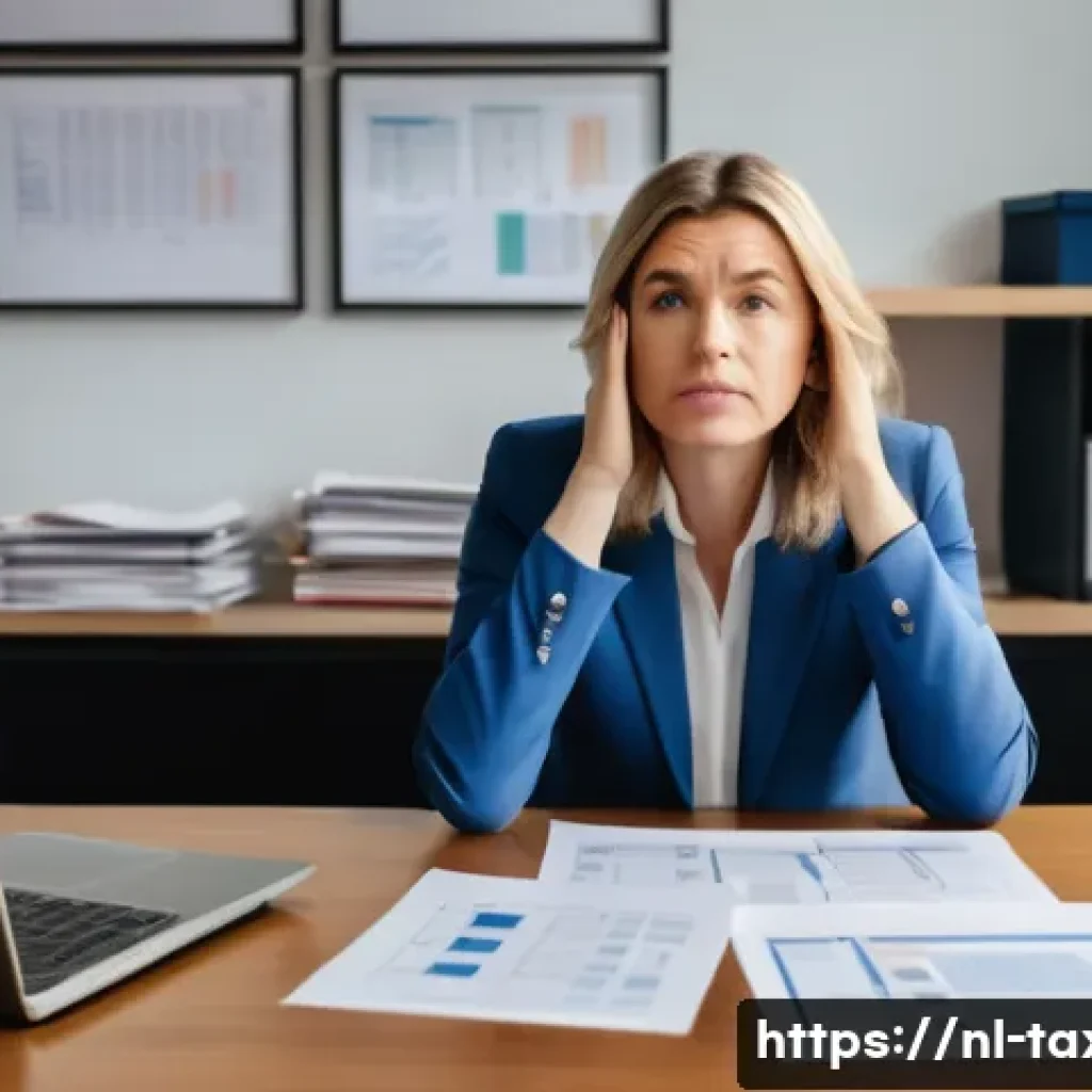 세무사와 세법 분쟁 해결 - **Prompt for Stress and Overwhelm:**
    "A realistic full-shot image of an adult woman, appearing t...