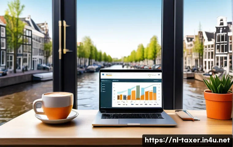 세무사와 부동산 임대 사업자 세무 관리 - A modern Dutch real estate investor’s home office scene, featuring a sleek laptop displaying propert...