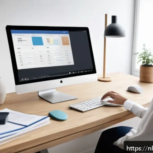 Home 17 세무사와 회계 프로그램 활용 - A modern Dutch home office scene showing a person using a sleek laptop with tax software on screen, ...