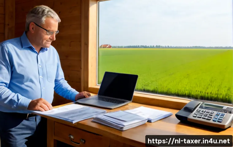 Home 17 세무사와 농업 세금 지원 - Photorealistic Dutch agricultural tax consultation in a bright rural office, friendly middle-aged ta...