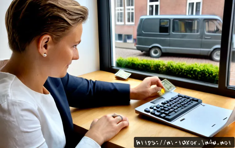 Home 17 세무사와 기업 자산 평가 - Photorealistic Dutch tax adviser and small business owner reviewing asset valuation documents at a b...