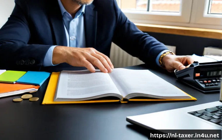 Home 17 세무사 시험 대비 최신 세법 개정 - Photorealistic Dutch tax professional preparing for a challenging certification exam at a clean home...